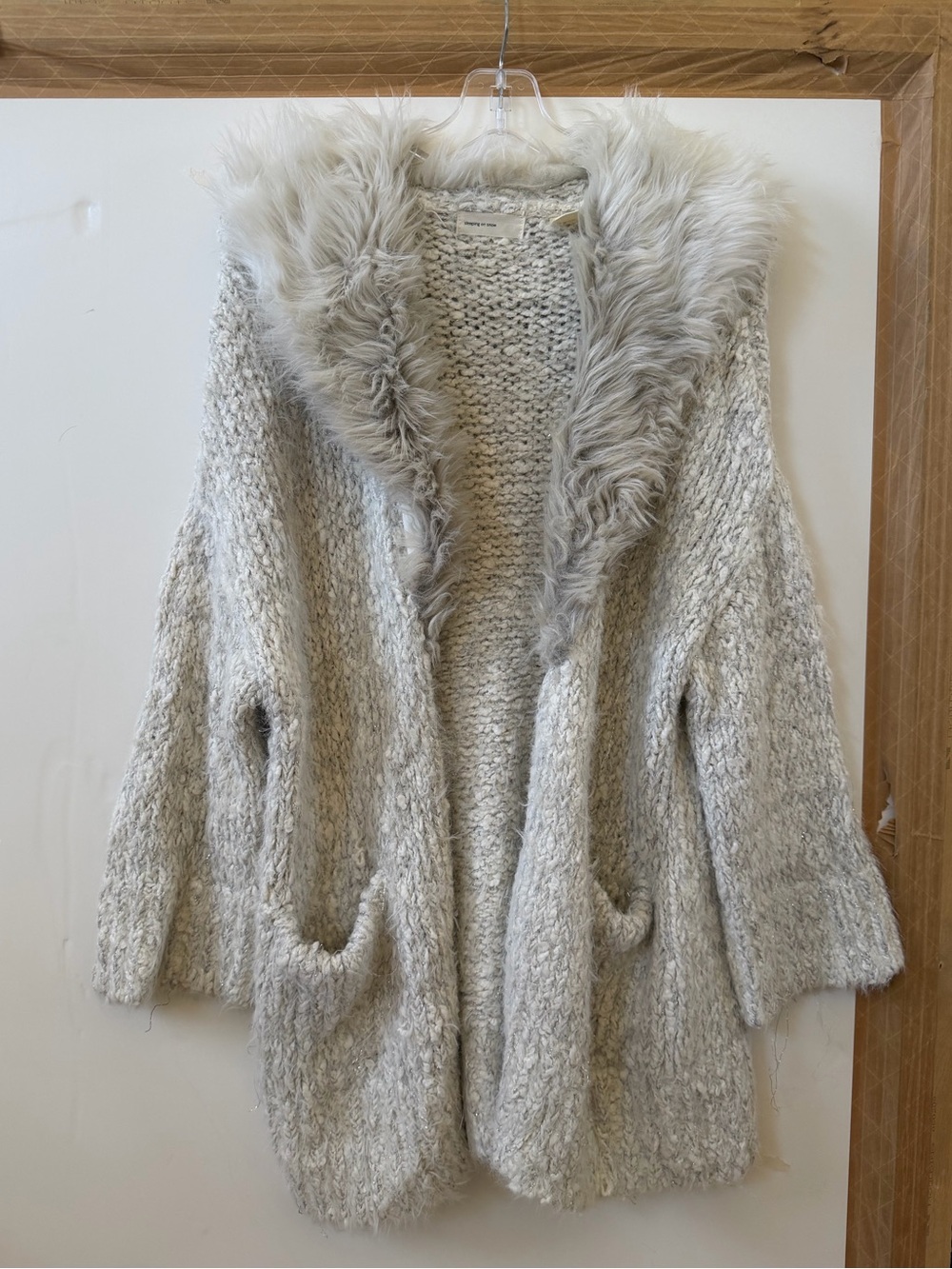 Cozy Faux-Fur Collar Cream Open-Front Women's Cardigan